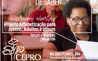 Cepro anuncia o retorno do Projeto de Alfabetização de jovens, adultos e idosos.